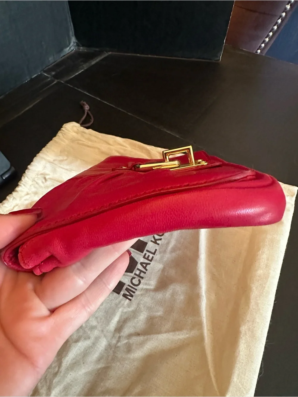 Michael Kors Hot Pink Leather Clutch with Gold-Tone Lock